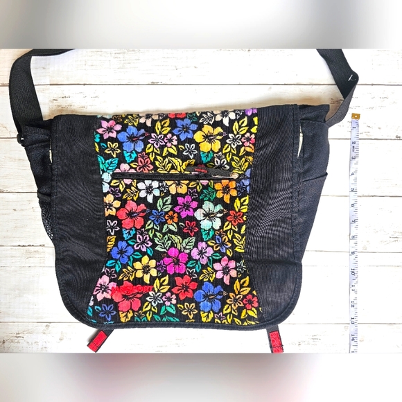 RARE VINTAGE Jansport Messenger Laptop Shoulder Bag Y2K Large Floral BlackVelvet - Picture 5 of 13
